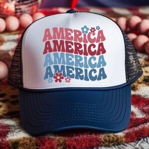 Patriotic Trucker Hat with Red and Blue Print 🇺🇸 America
